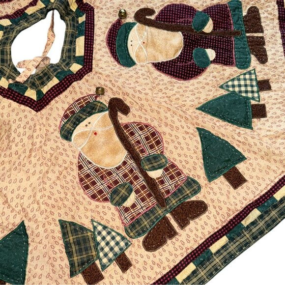 HM Quilted 46"Christmas Tree Skirt Applique Santa Holiday Trees Bells - Picture 3 of 5